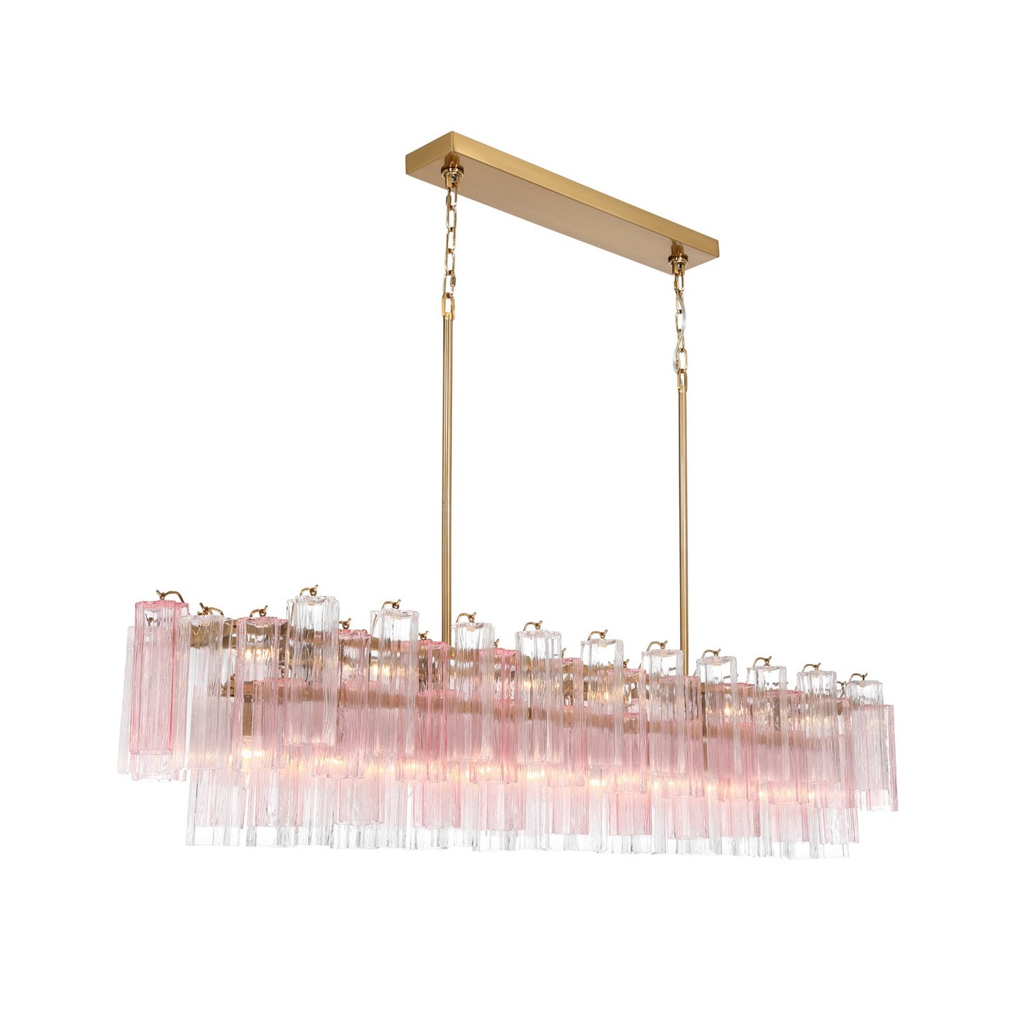 Crystorama Addis 65in 16-Light Linear Chandelier | Mid-Century Aged Brass and Spring Tronchi Glass | Dining Room & Kitchen Island | 65 x 14 x 13.5 in | Model ADD-337-AG-SP
