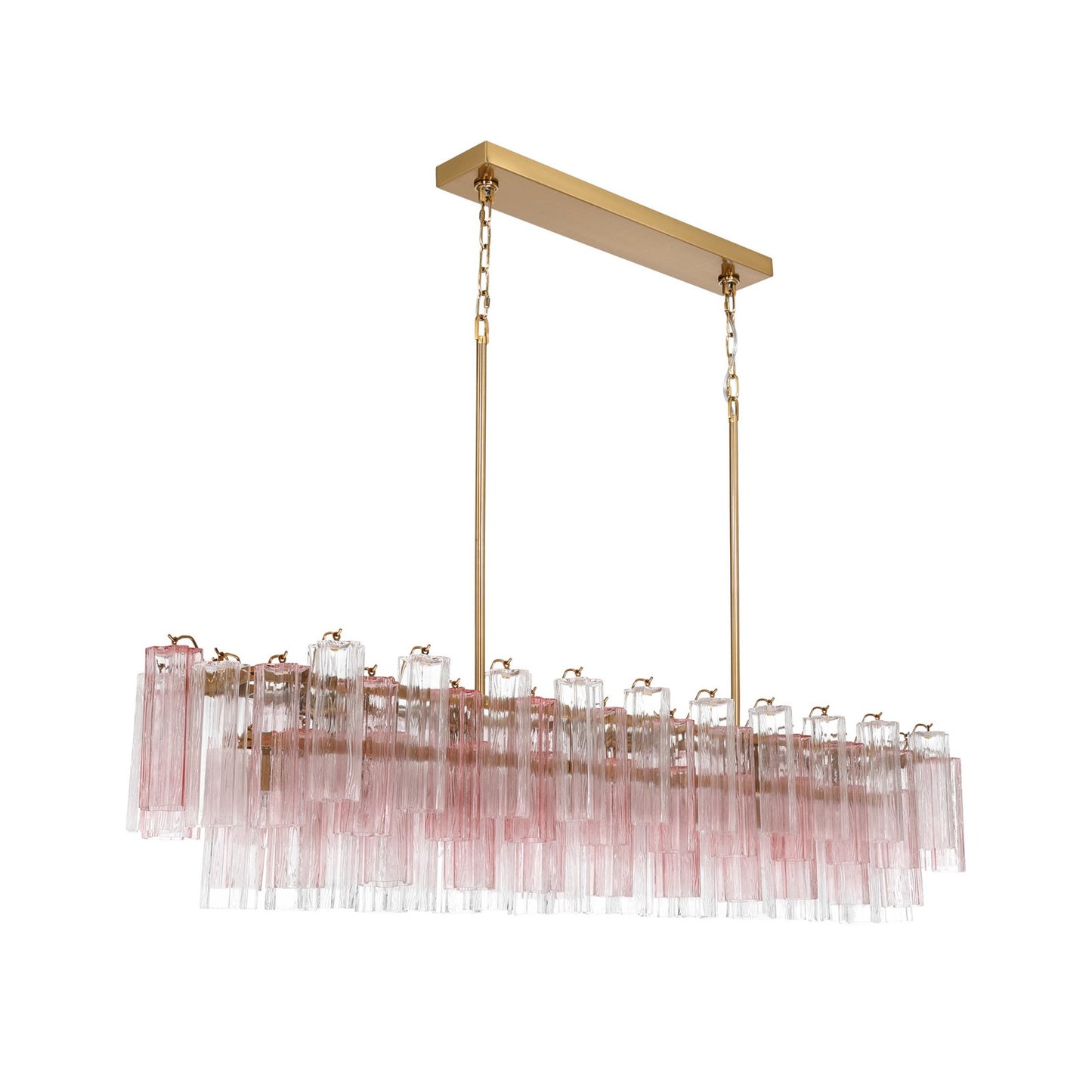 Crystorama Addis 65in 16-Light Linear Chandelier | Mid-Century Aged Brass and Spring Tronchi Glass | Dining Room & Kitchen Island | 65 x 14 x 13.5 in | Model ADD-337-AG-SP