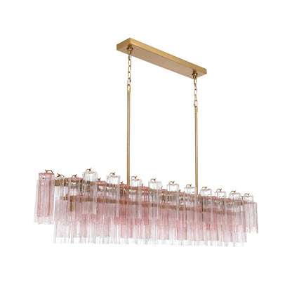 Crystorama Addis 65in 16-Light Linear Chandelier | Mid-Century Aged Brass and Spring Tronchi Glass | Dining Room & Kitchen Island | 65 x 14 x 13.5 in | Model ADD-337-AG-SP