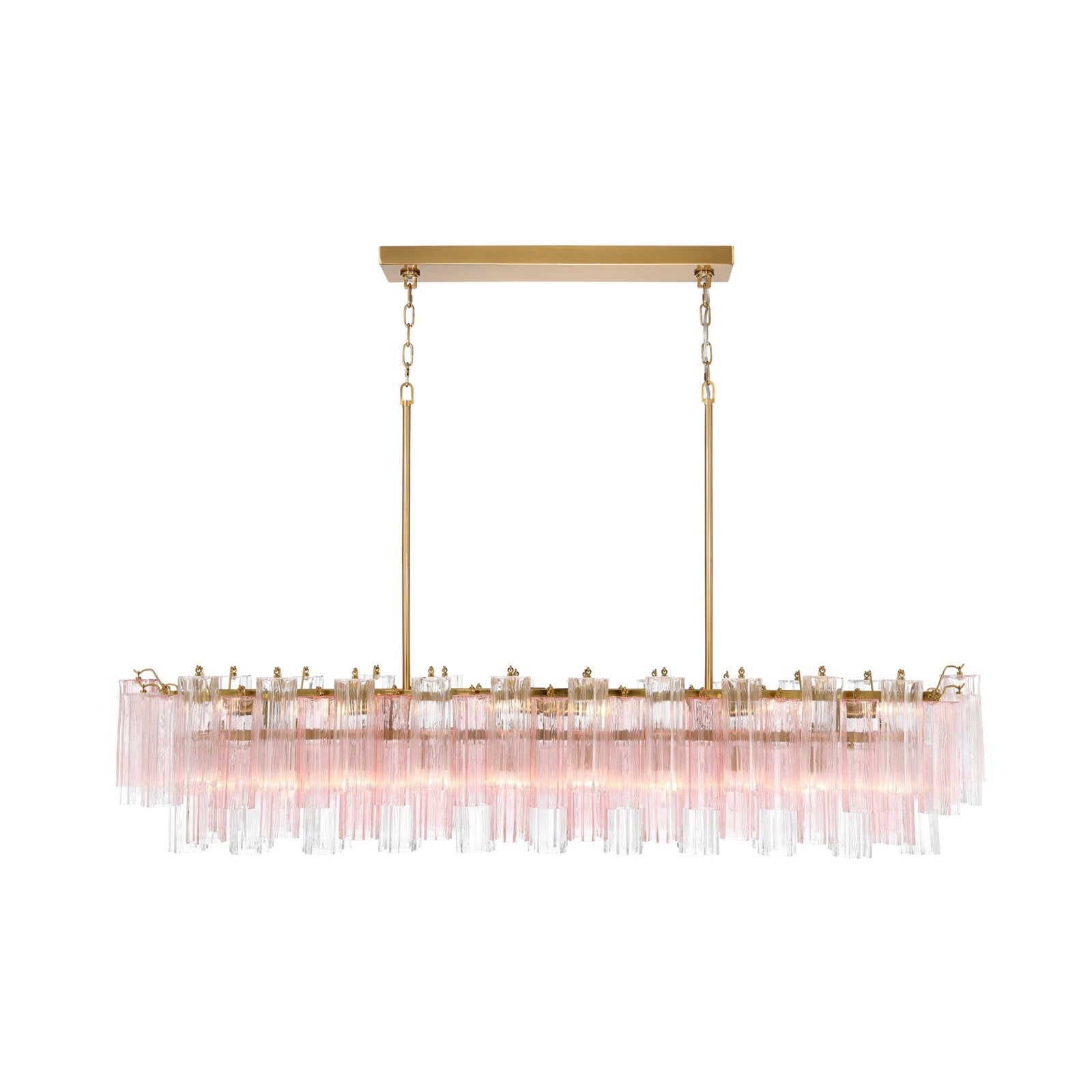 Crystorama Addis 65in 16-Light Linear Chandelier | Mid-Century Aged Brass and Spring Tronchi Glass | Dining Room & Kitchen Island | 65 x 14 x 13.5 in | Model ADD-337-AG-SP