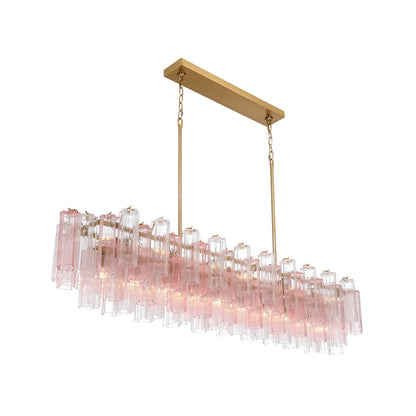 Crystorama Addis 65in 16-Light Linear Chandelier | Mid-Century Aged Brass and Spring Tronchi Glass | Dining Room & Kitchen Island | 65 x 14 x 13.5 in | Model ADD-337-AG-SP