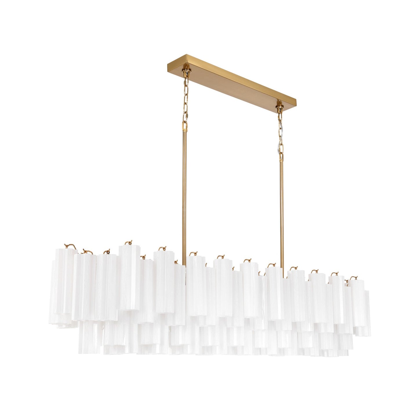 Crystorama Addis 65in 16-Light Linear Chandelier | Mid-Century Aged Brass and White Tronchi Glass | Dining Room & Kitchen Island | 65 x 14 x 13.5 in | Model ADD-337-AG-WH