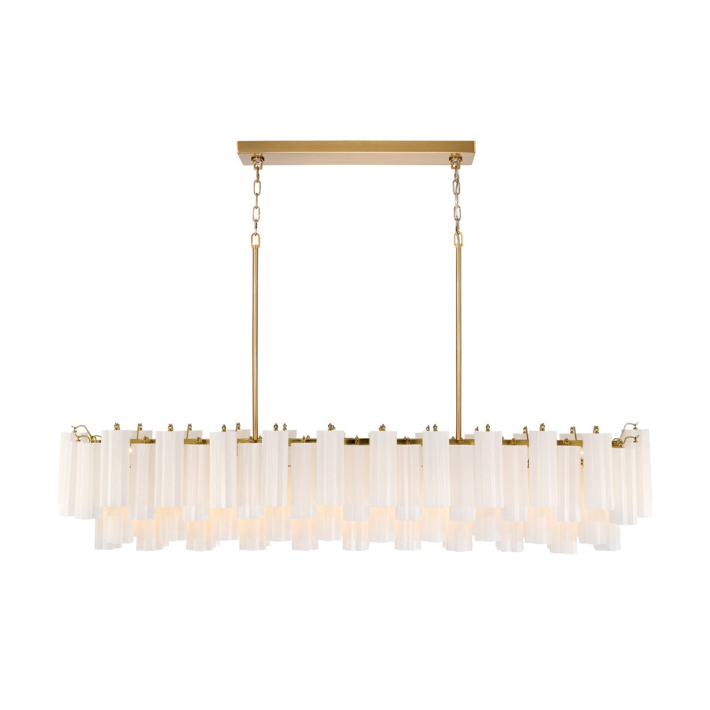 Crystorama Addis 65in 16-Light Linear Chandelier | Mid-Century Aged Brass and White Tronchi Glass | Dining Room & Kitchen Island | 65 x 14 x 13.5 in | Model ADD-337-AG-WH