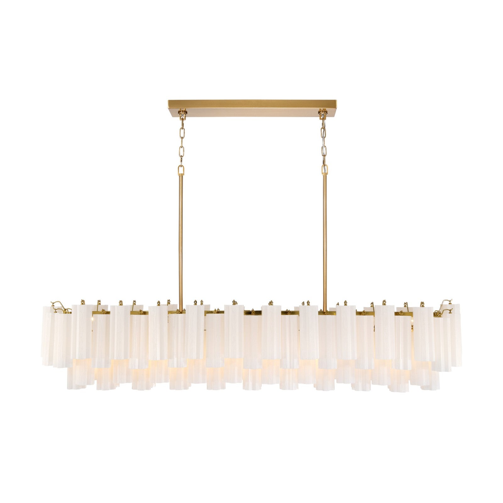 Crystorama Addis 65in 16-Light Linear Chandelier | Mid-Century Aged Brass and White Tronchi Glass | Dining Room & Kitchen Island | 65 x 14 x 13.5 in | Model ADD-337-AG-WH