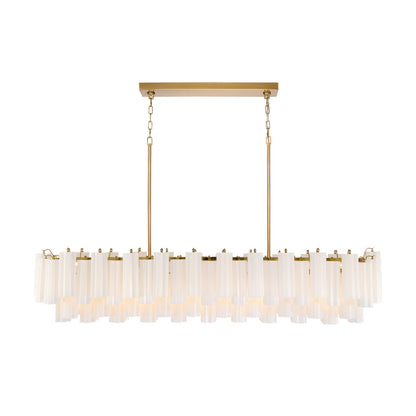 Crystorama Addis 65in 16-Light Linear Chandelier | Mid-Century Aged Brass and White Tronchi Glass | Dining Room & Kitchen Island | 65 x 14 x 13.5 in | Model ADD-337-AG-WH
