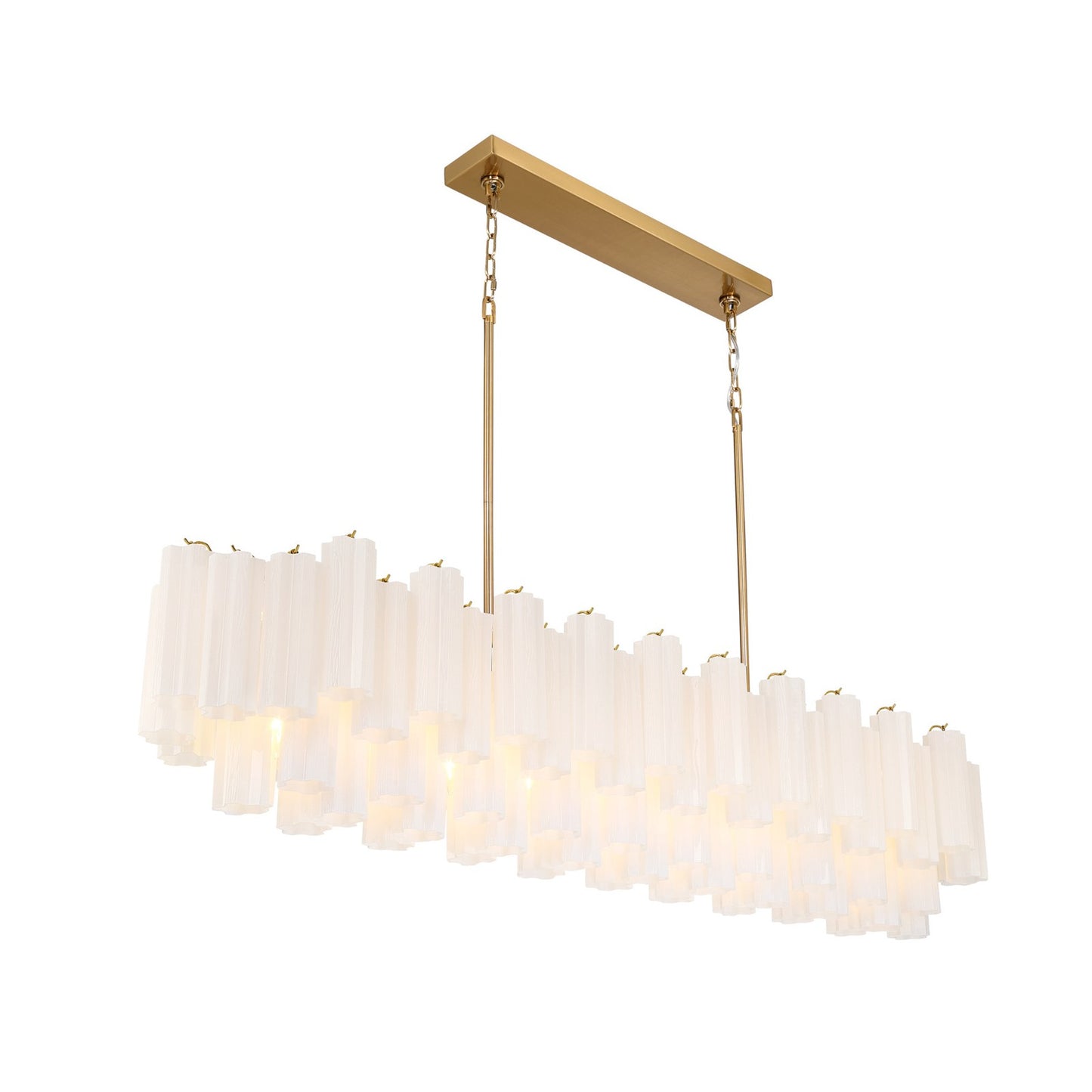 Crystorama Addis 65in 16-Light Linear Chandelier | Mid-Century Aged Brass and White Tronchi Glass | Dining Room & Kitchen Island | 65 x 14 x 13.5 in | Model ADD-337-AG-WH