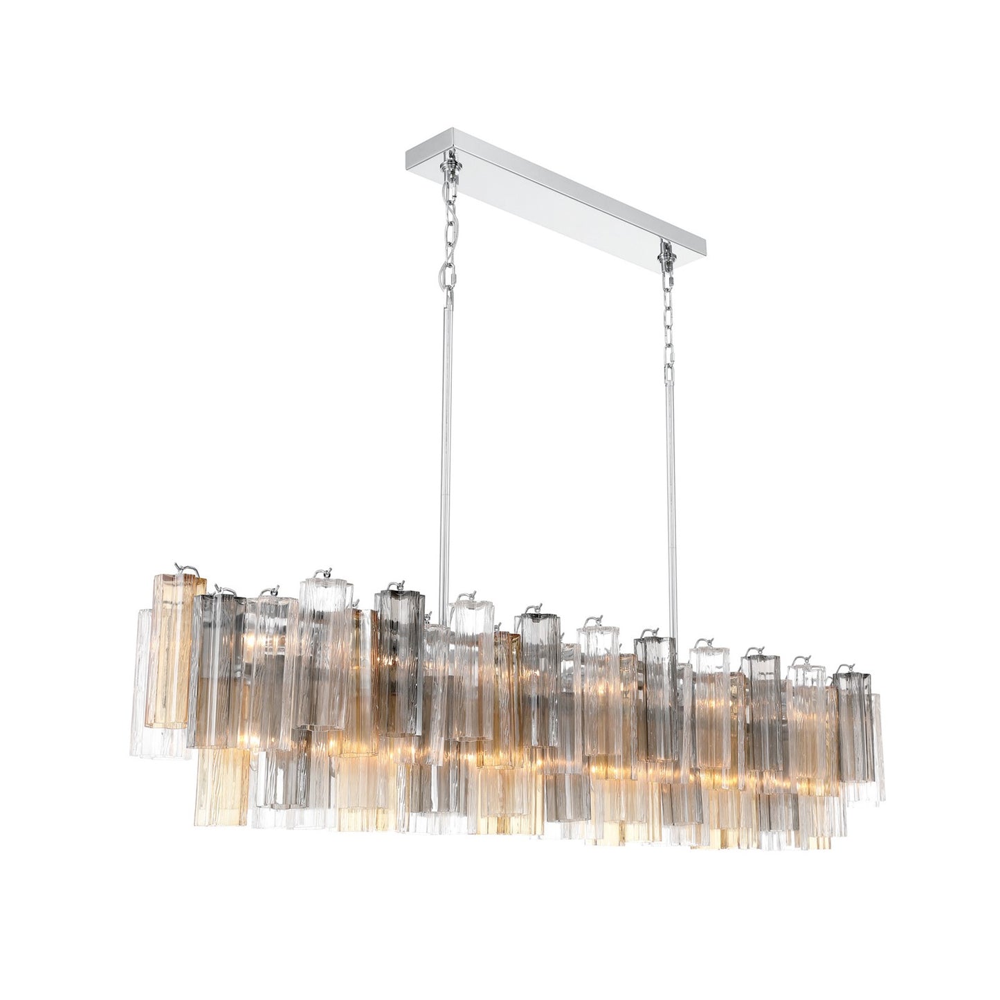 Crystorama Addis 65in 16-Light Linear Chandelier | Mid-Century Polished Chrome and Autumn Tronchi Glass | Dining Room & Kitchen Island | Model ADD-337-CH-AU