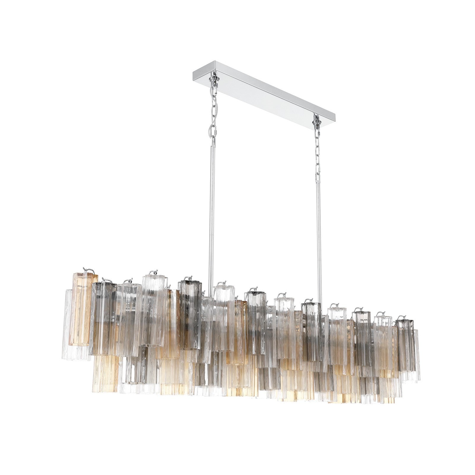Crystorama Addis 65in 16-Light Linear Chandelier | Mid-Century Polished Chrome and Autumn Tronchi Glass | Dining Room & Kitchen Island | Model ADD-337-CH-AU