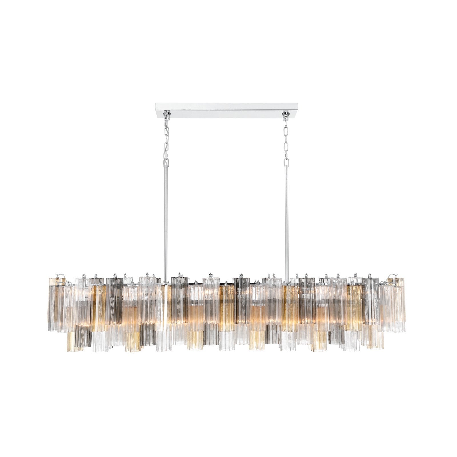 Crystorama Addis 65in 16-Light Linear Chandelier | Mid-Century Polished Chrome and Autumn Tronchi Glass | Dining Room & Kitchen Island | Model ADD-337-CH-AU