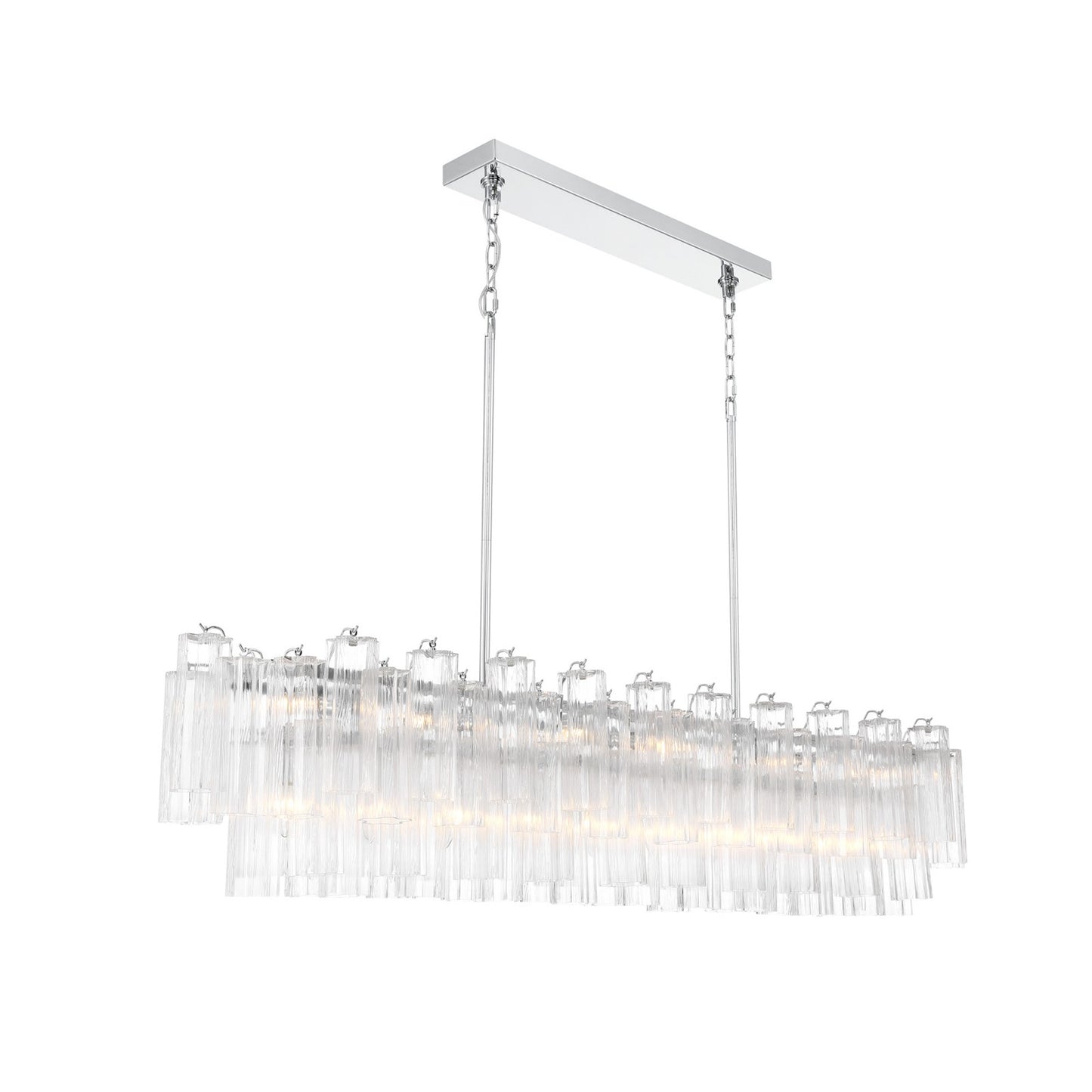 Crystorama Addis 65in 16-Light Linear Chandelier | Mid-Century Polished Chrome and Clear Tronchi Glass | Dining Room & Kitchen Island | Model ADD-337-CH-CL