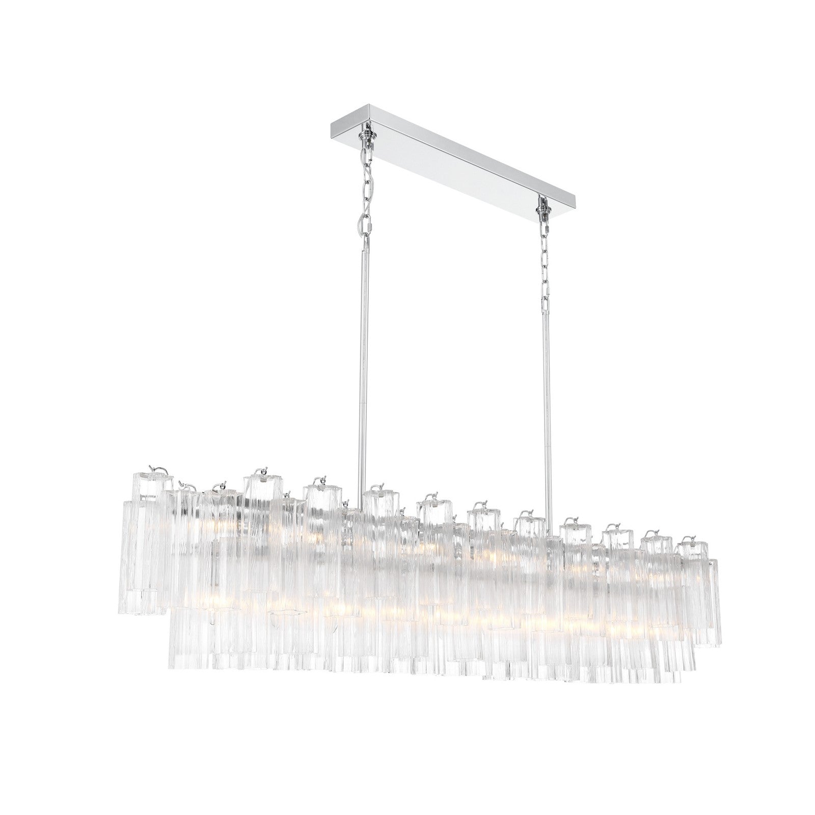 Crystorama Addis 65in 16-Light Linear Chandelier | Mid-Century Polished Chrome and Clear Tronchi Glass | Dining Room & Kitchen Island | Model ADD-337-CH-CL