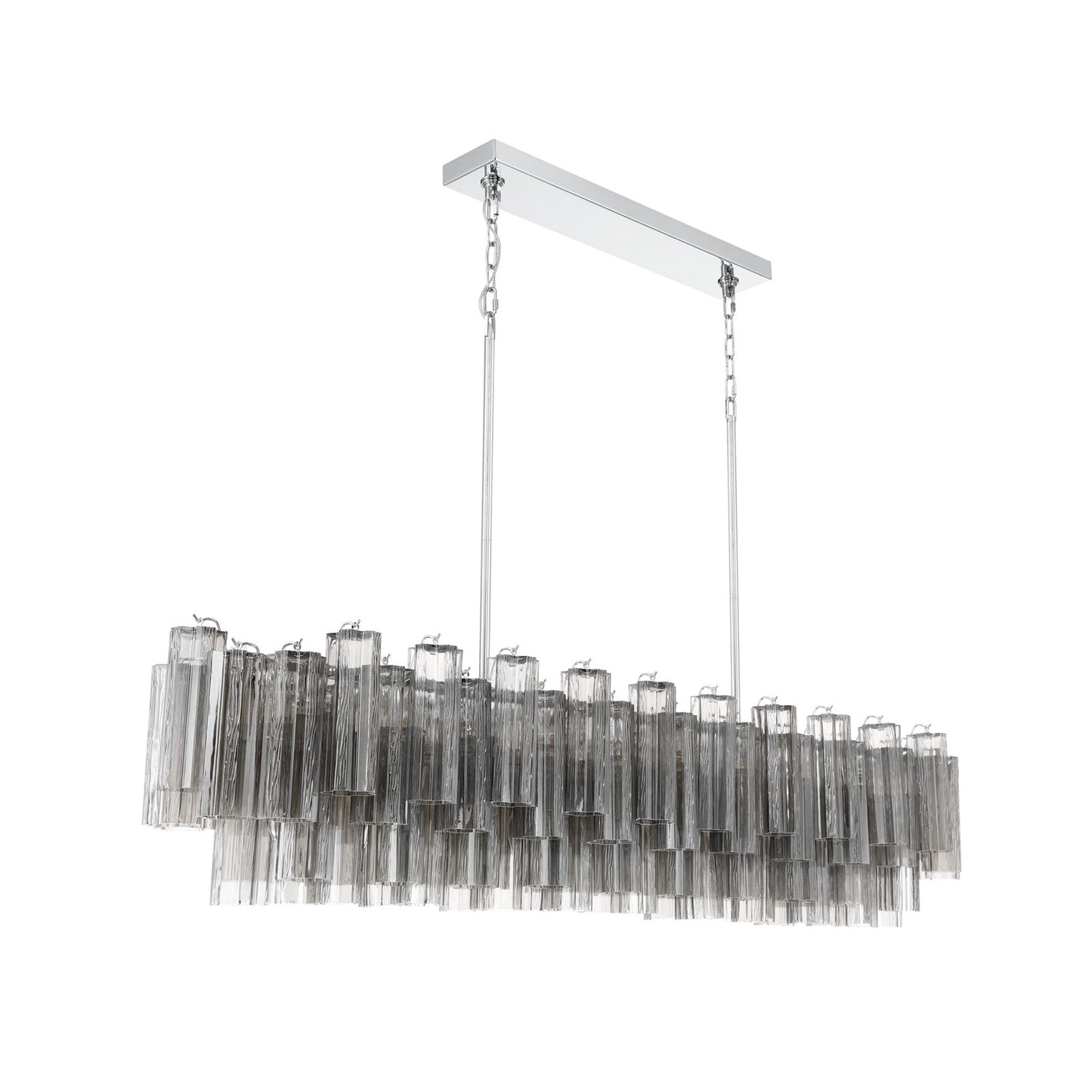 Crystorama Addis 65in 16-Light Linear Chandelier | Mid-Century Polished Chrome and Smoke Tronchi Glass | Dining Room & Kitchen Island | Model ADD-337-CH-SM