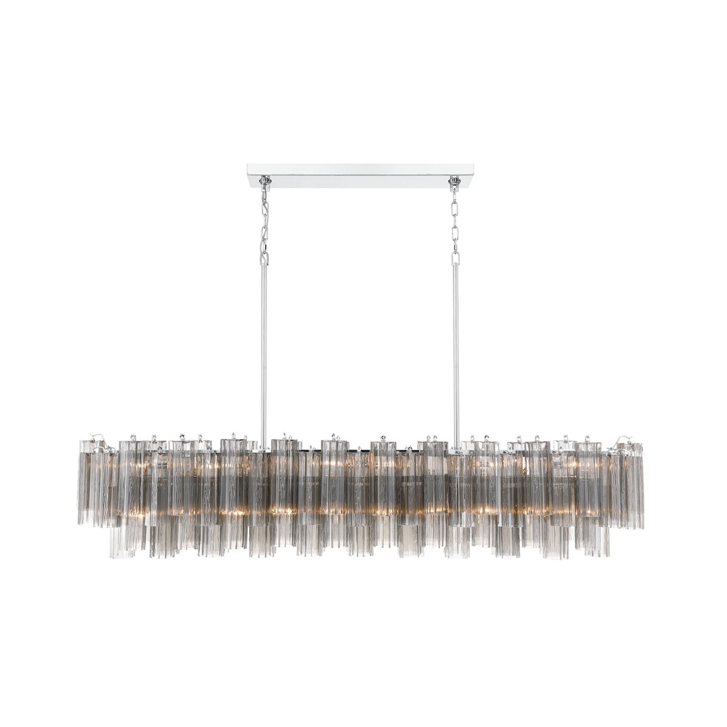 Crystorama Addis 65in 16-Light Linear Chandelier | Mid-Century Polished Chrome and Smoke Tronchi Glass | Dining Room & Kitchen Island | Model ADD-337-CH-SM