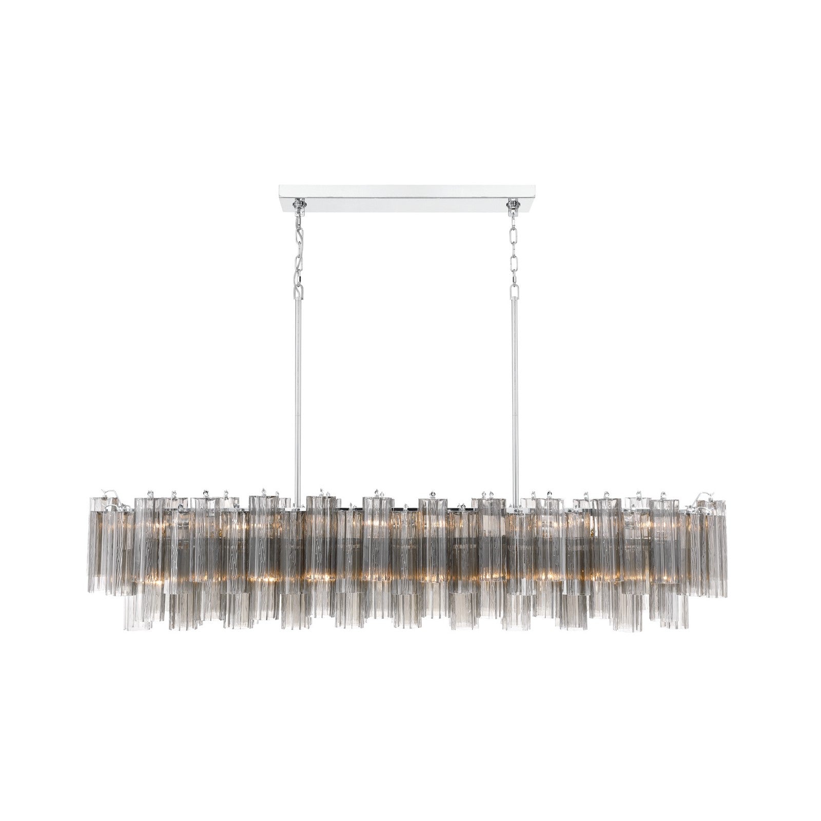 Crystorama Addis 65in 16-Light Linear Chandelier | Mid-Century Polished Chrome and Smoke Tronchi Glass | Dining Room & Kitchen Island | Model ADD-337-CH-SM
