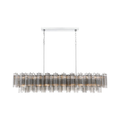 Crystorama Addis 65in 16-Light Linear Chandelier | Mid-Century Polished Chrome and Smoke Tronchi Glass | Dining Room & Kitchen Island | Model ADD-337-CH-SM