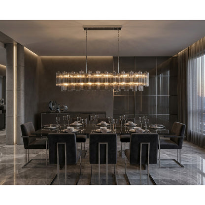 Crystorama Addis 65in 16-Light Linear Chandelier | Mid-Century Polished Chrome and Smoke Tronchi Glass | Dining Room & Kitchen Island | Model ADD-337-CH-SM