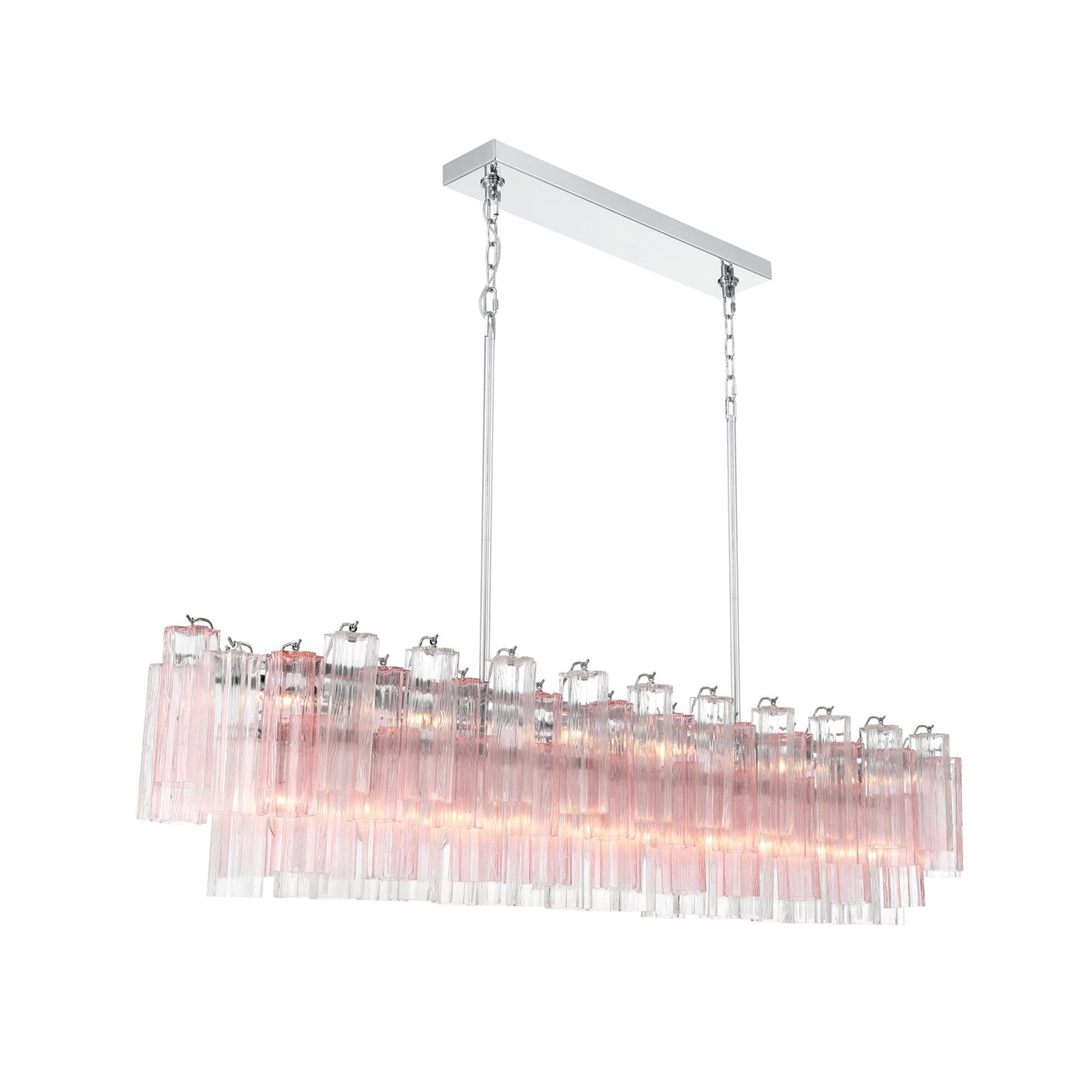 Crystorama Addis 65in 16-Light Linear Chandelier | Mid-Century Polished Chrome and Spring Tronchi Glass | Dining Room & Kitchen Island | Model ADD-337-CH-SP