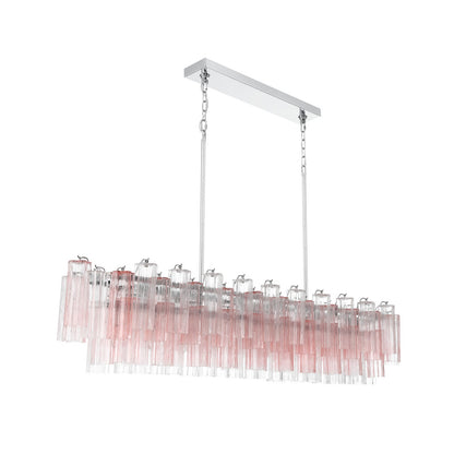Crystorama Addis 65in 16-Light Linear Chandelier | Mid-Century Polished Chrome and Spring Tronchi Glass | Dining Room & Kitchen Island | Model ADD-337-CH-SP
