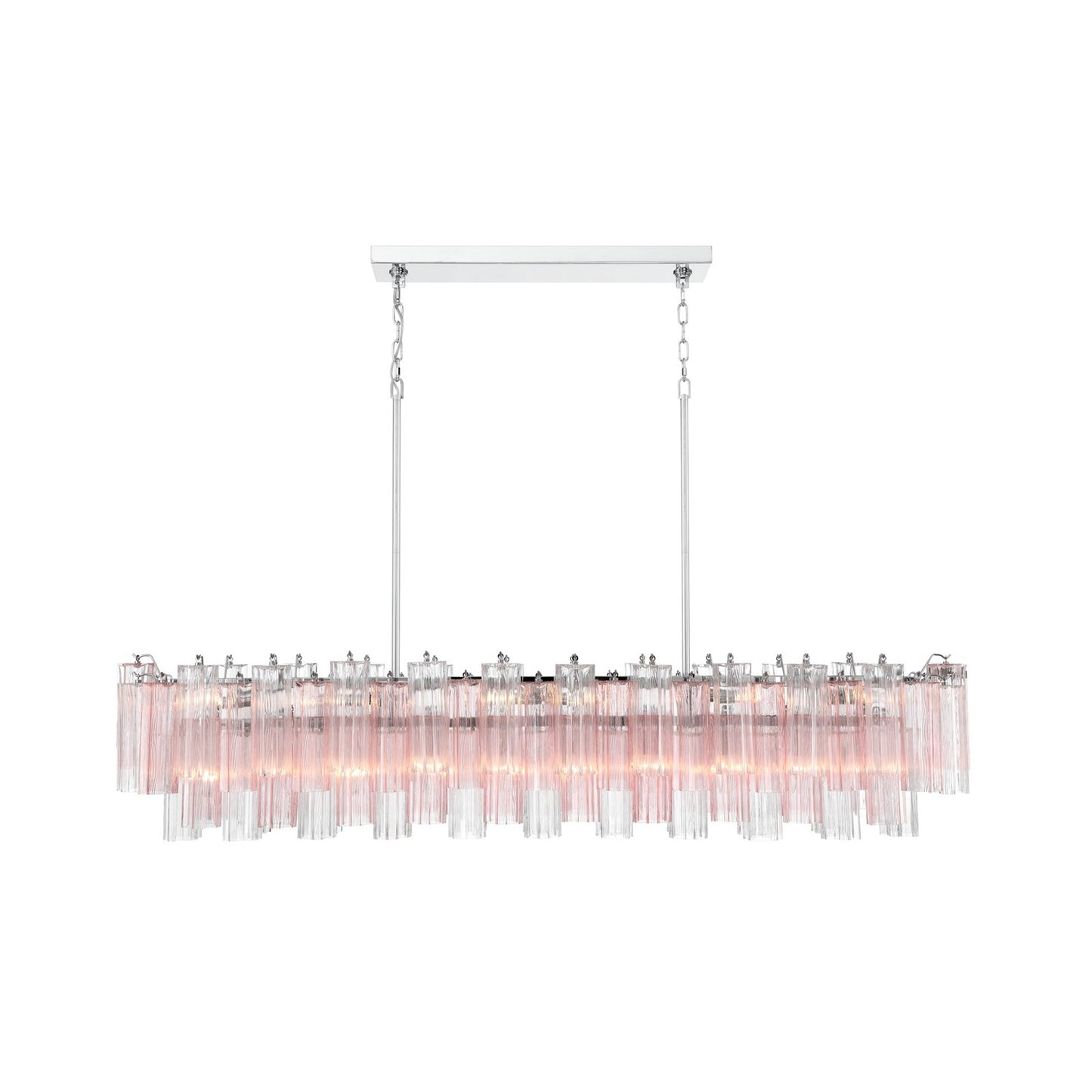Crystorama Addis 65in 16-Light Linear Chandelier | Mid-Century Polished Chrome and Spring Tronchi Glass | Dining Room & Kitchen Island | Model ADD-337-CH-SP