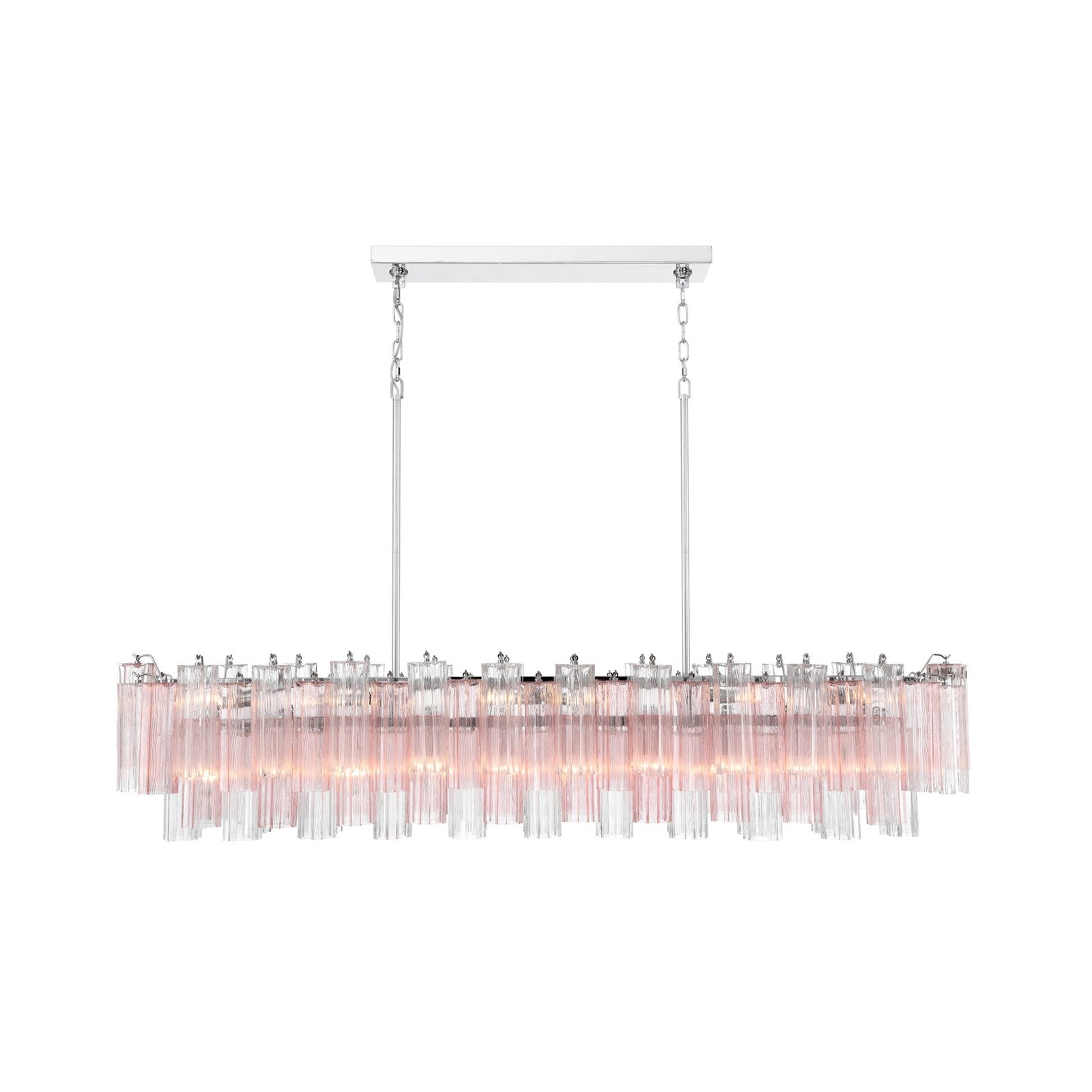 Crystorama Addis 65in 16-Light Linear Chandelier | Mid-Century Polished Chrome and Spring Tronchi Glass | Dining Room & Kitchen Island | Model ADD-337-CH-SP