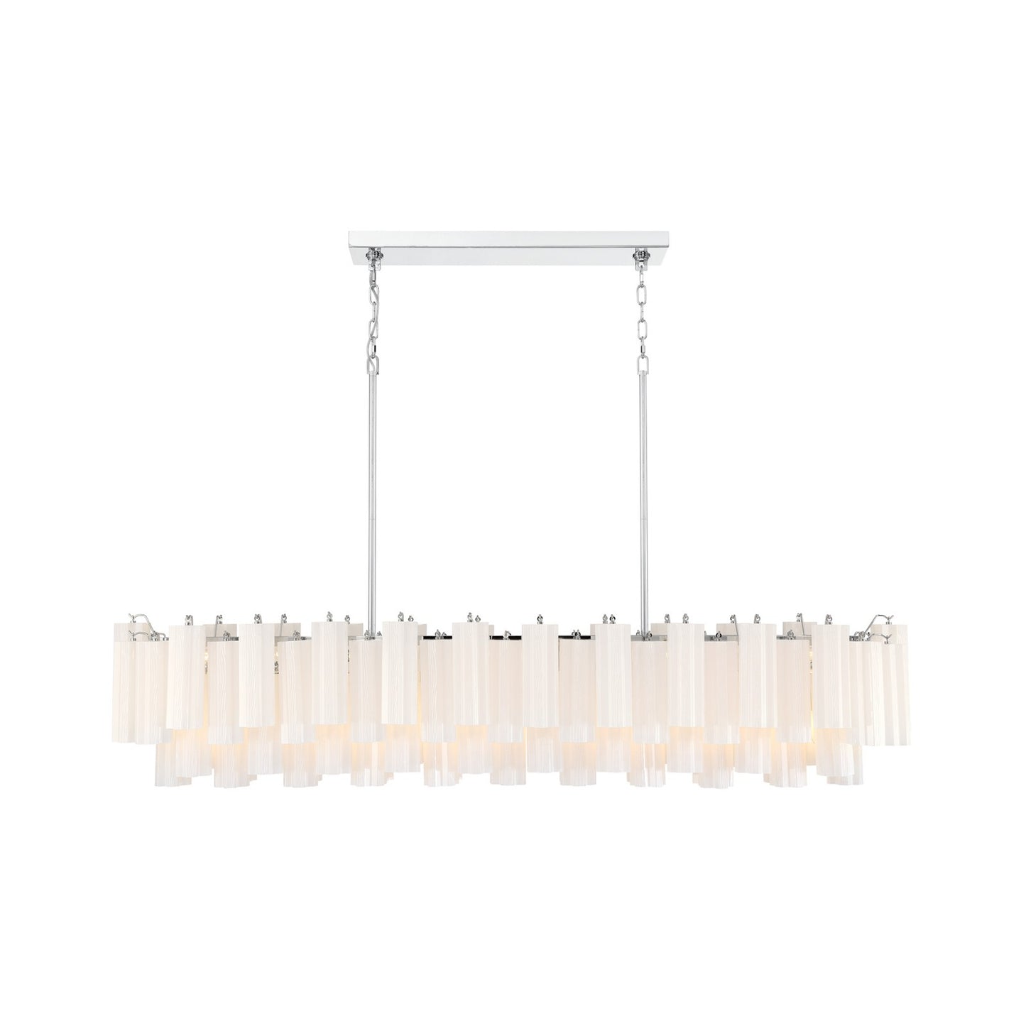 Crystorama Addis 65in 16-Light Linear Chandelier | Mid-Century Polished Chrome and White Tronchi Glass | Kitchen Island & Dining Room | Model ADD-337-CH-WH