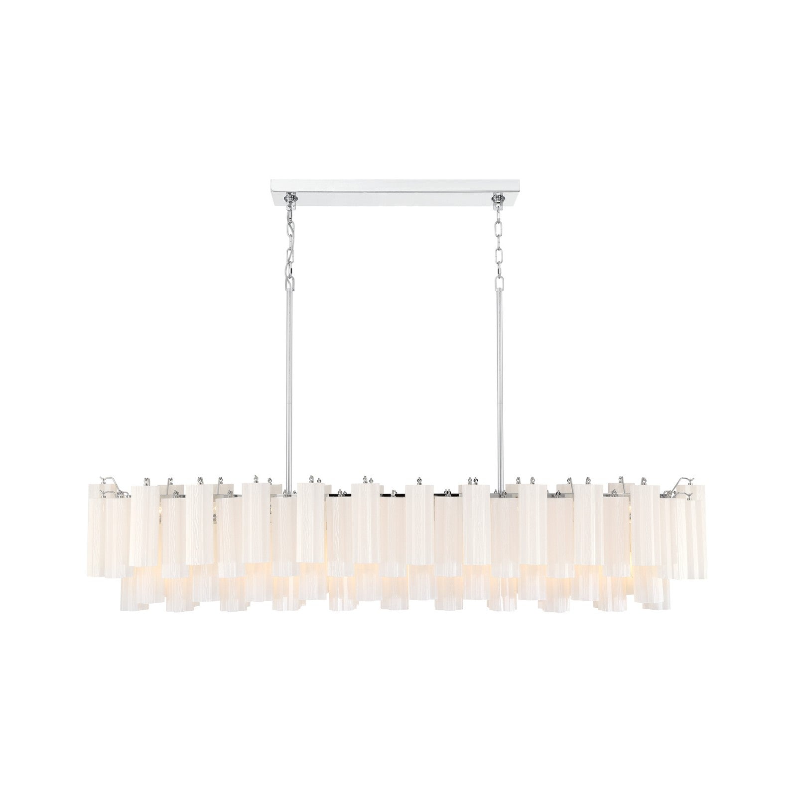 Crystorama Addis 65in 16-Light Linear Chandelier | Mid-Century Polished Chrome and White Tronchi Glass | Kitchen Island & Dining Room | Model ADD-337-CH-WH