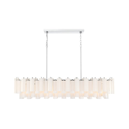 Crystorama Addis 65in 16-Light Linear Chandelier | Mid-Century Polished Chrome and White Tronchi Glass | Kitchen Island & Dining Room | Model ADD-337-CH-WH
