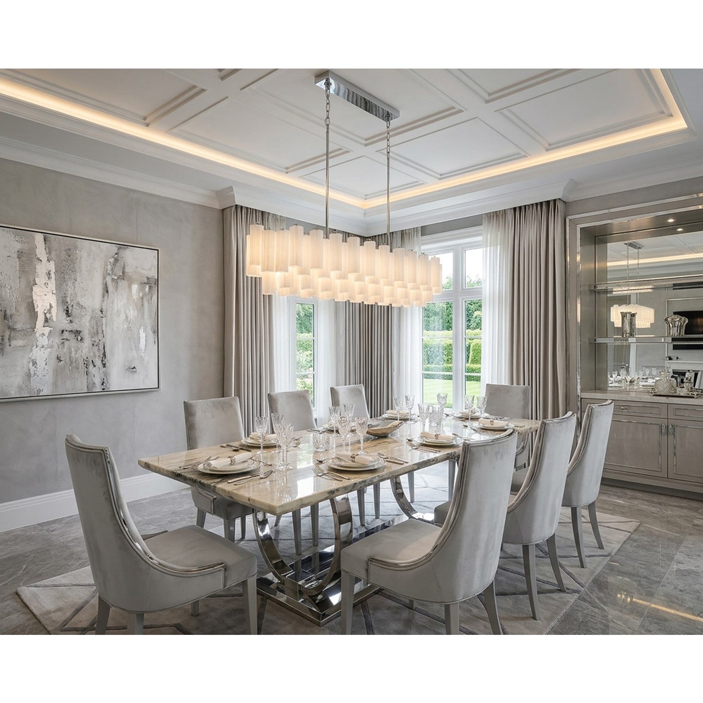 Crystorama Addis 65in 16-Light Linear Chandelier | Mid-Century Polished Chrome and White Tronchi Glass | Kitchen Island & Dining Room | Model ADD-337-CH-WH