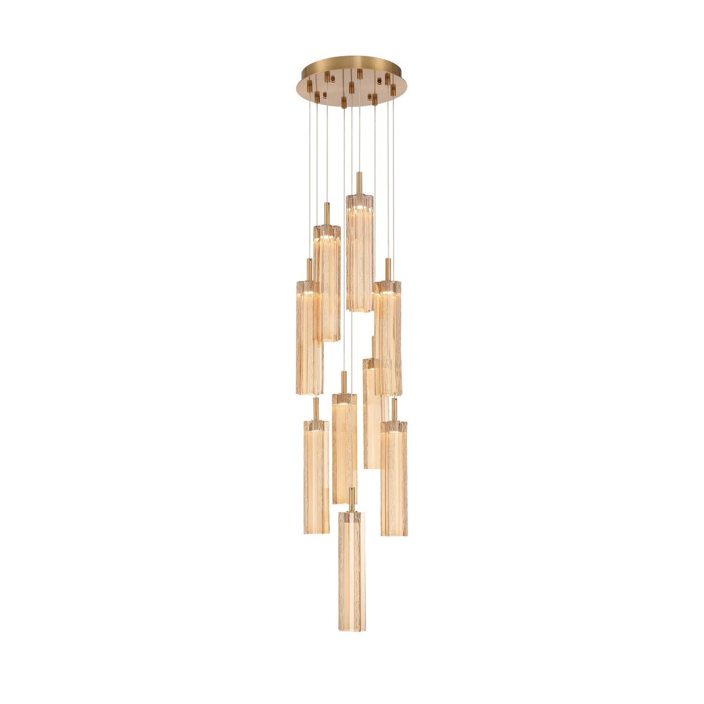 Crystorama Addis 12in 9-Light LED Pendant | Mid-Century Aged Brass and Amber Tronchi Glass | Entryway & Dining Room | 12 x 12 x 21 in | Model ADD-405-AG-AM