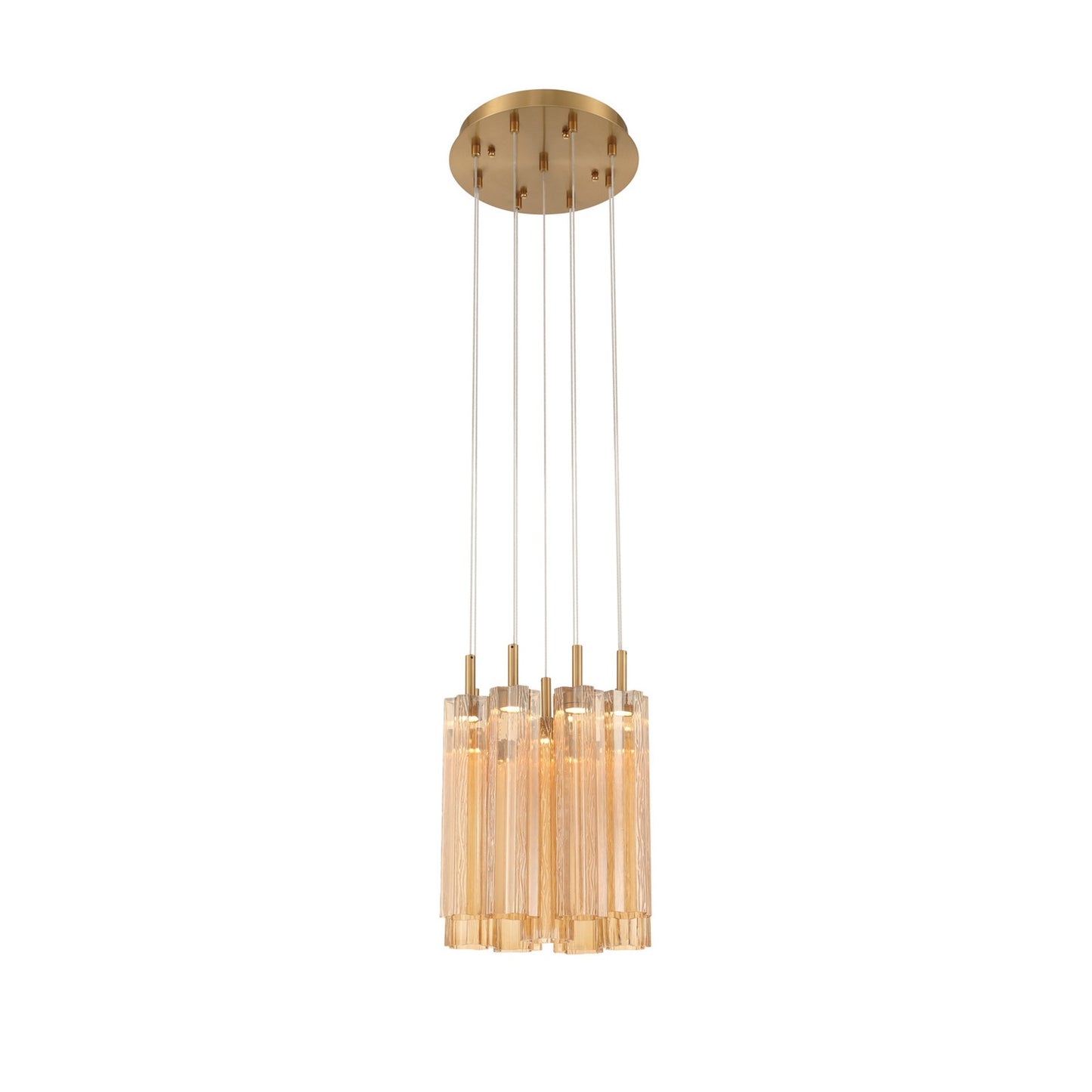 Crystorama Addis 12in 9-Light LED Pendant | Mid-Century Aged Brass and Amber Tronchi Glass | Entryway & Dining Room | 12 x 12 x 21 in | Model ADD-405-AG-AM