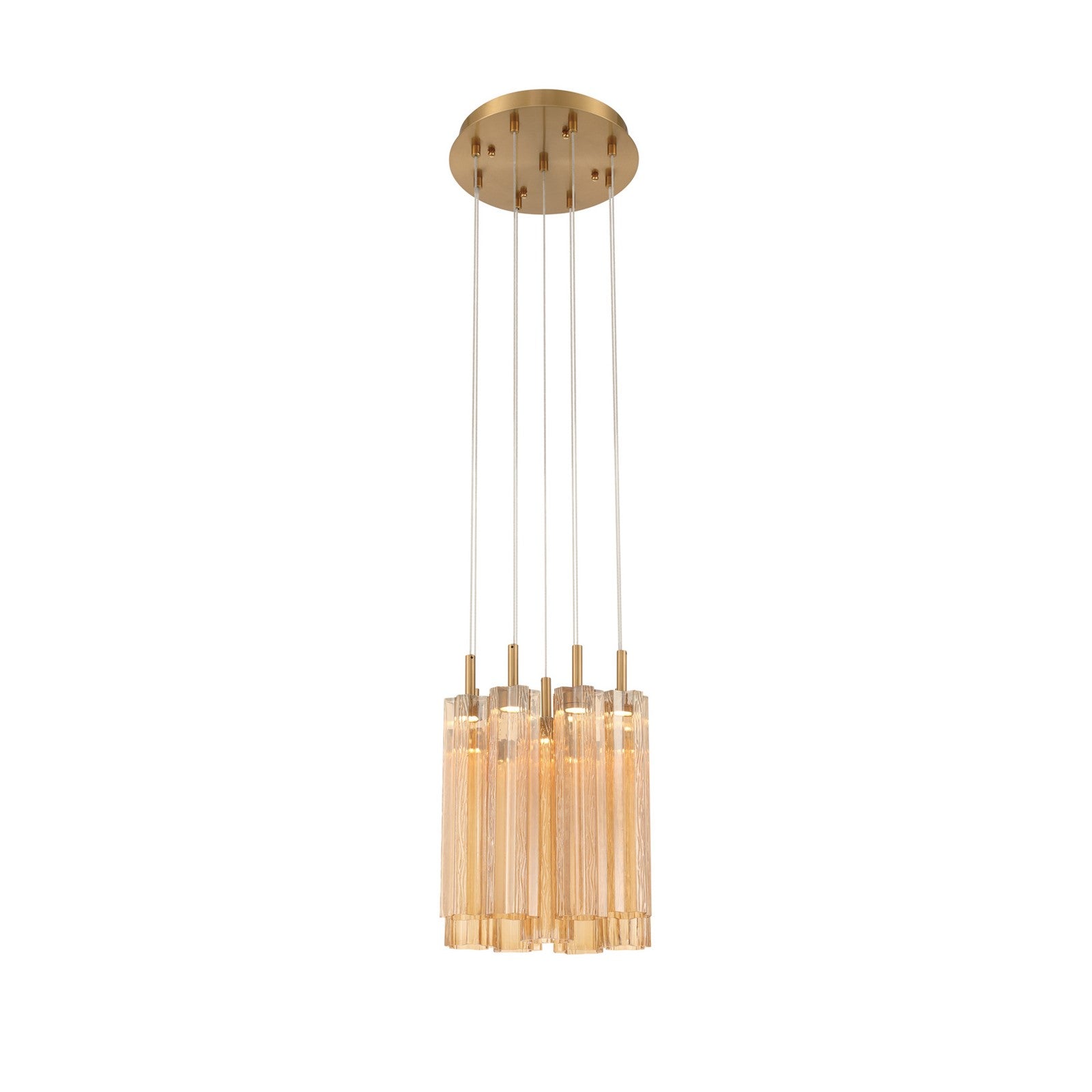 Crystorama Addis 12in 9-Light LED Pendant | Mid-Century Aged Brass and Amber Tronchi Glass | Entryway & Dining Room | 12 x 12 x 21 in | Model ADD-405-AG-AM