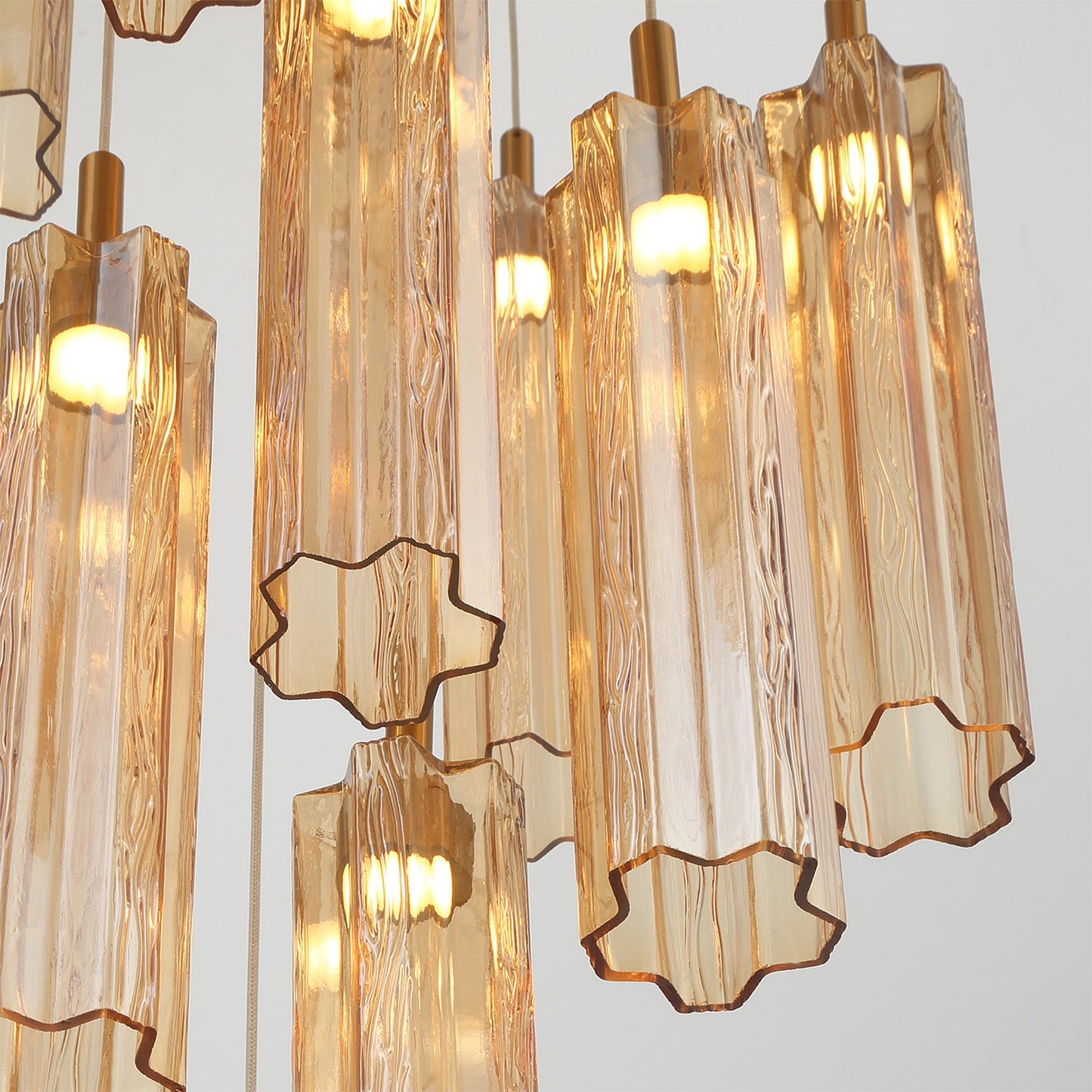 Crystorama Addis 12in 9-Light LED Pendant | Mid-Century Aged Brass and Amber Tronchi Glass | Entryway & Dining Room | 12 x 12 x 21 in | Model ADD-405-AG-AM