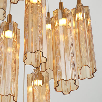 Crystorama Addis 12in 9-Light LED Pendant | Mid-Century Aged Brass and Amber Tronchi Glass | Entryway & Dining Room | 12 x 12 x 21 in | Model ADD-405-AG-AM