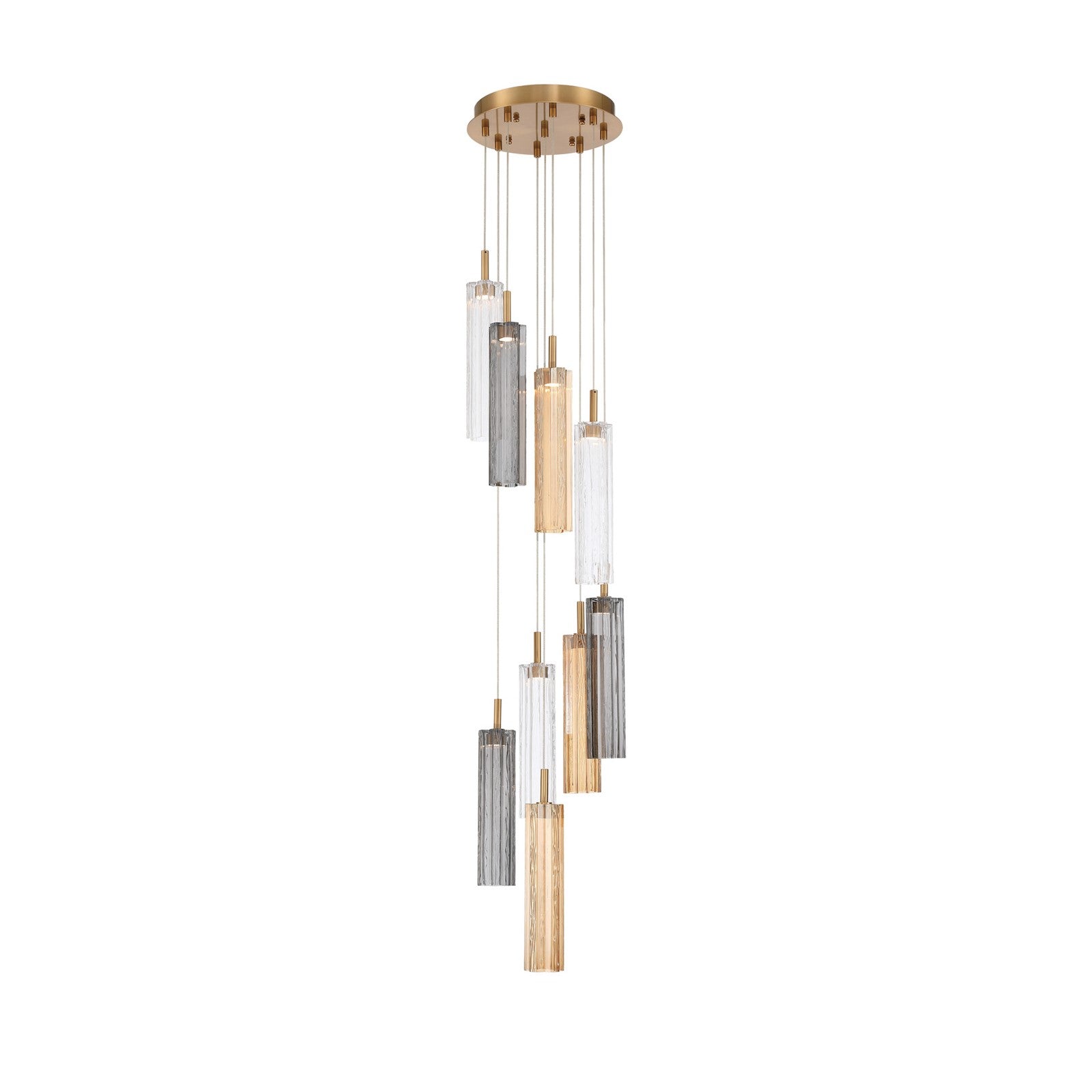 Crystorama Addis 12in 9-Light LED Pendant | Mid-Century Aged Brass and Autumn Tronchi Glass | Entryway & Dining Room | 12 x 12 x 21 in | Model ADD-405-AG-AU