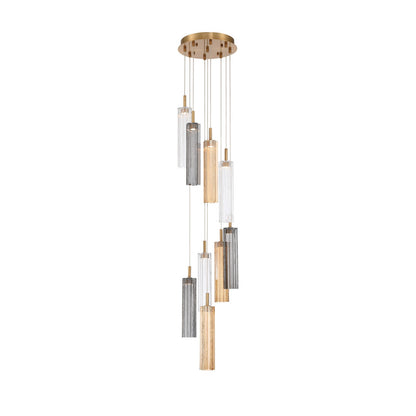 Crystorama Addis 12in 9-Light LED Pendant | Mid-Century Aged Brass and Autumn Tronchi Glass | Entryway & Dining Room | 12 x 12 x 21 in | Model ADD-405-AG-AU