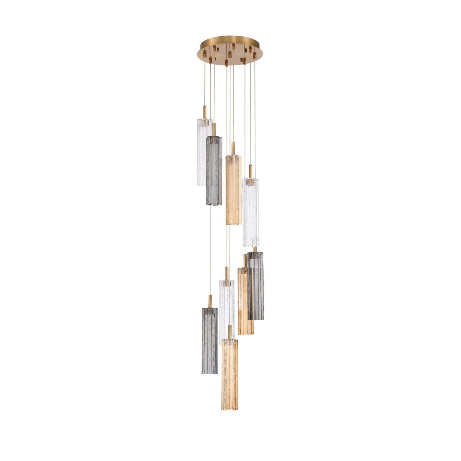 Crystorama Addis 12in 9-Light LED Pendant | Mid-Century Aged Brass and Autumn Tronchi Glass | Entryway & Dining Room | 12 x 12 x 21 in | Model ADD-405-AG-AU