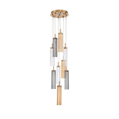 Crystorama Addis 12in 9-Light LED Pendant | Mid-Century Aged Brass and Autumn Tronchi Glass | Entryway & Dining Room | 12 x 12 x 21 in | Model ADD-405-AG-AU