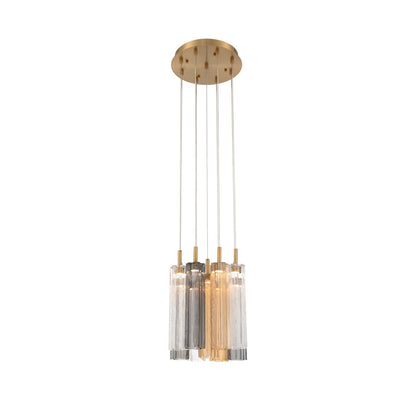 Crystorama Addis 12in 9-Light LED Pendant | Mid-Century Aged Brass and Autumn Tronchi Glass | Entryway & Dining Room | 12 x 12 x 21 in | Model ADD-405-AG-AU