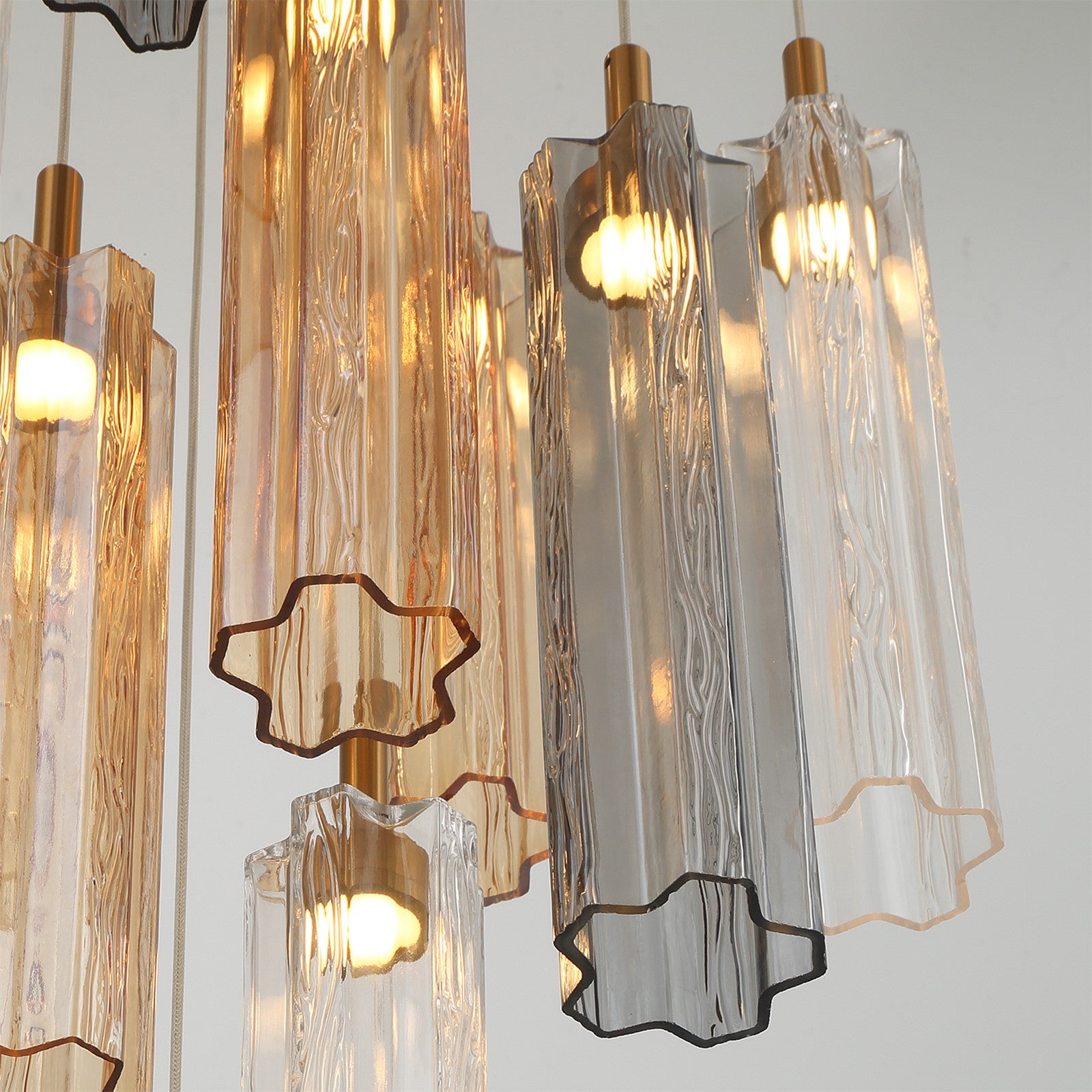 Crystorama Addis 12in 9-Light LED Pendant | Mid-Century Aged Brass and Autumn Tronchi Glass | Entryway & Dining Room | 12 x 12 x 21 in | Model ADD-405-AG-AU