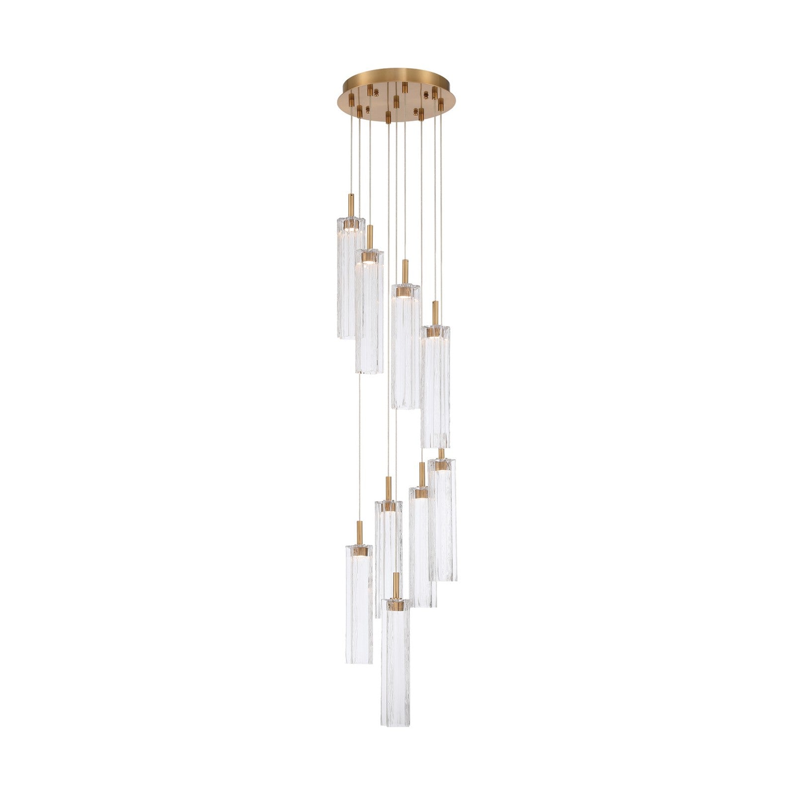 Crystorama Addis 12in 9-Light LED Pendant | Mid-Century Aged Brass and Clear Tronchi Glass | Entryway & Dining Room | 12 x 12 x 21 in | Model ADD-405-AG-CL
