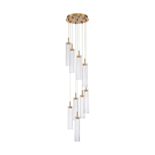 Crystorama Addis 12in 9-Light LED Pendant | Mid-Century Aged Brass and Clear Tronchi Glass | Entryway & Dining Room | 12 x 12 x 21 in | Model ADD-405-AG-CL