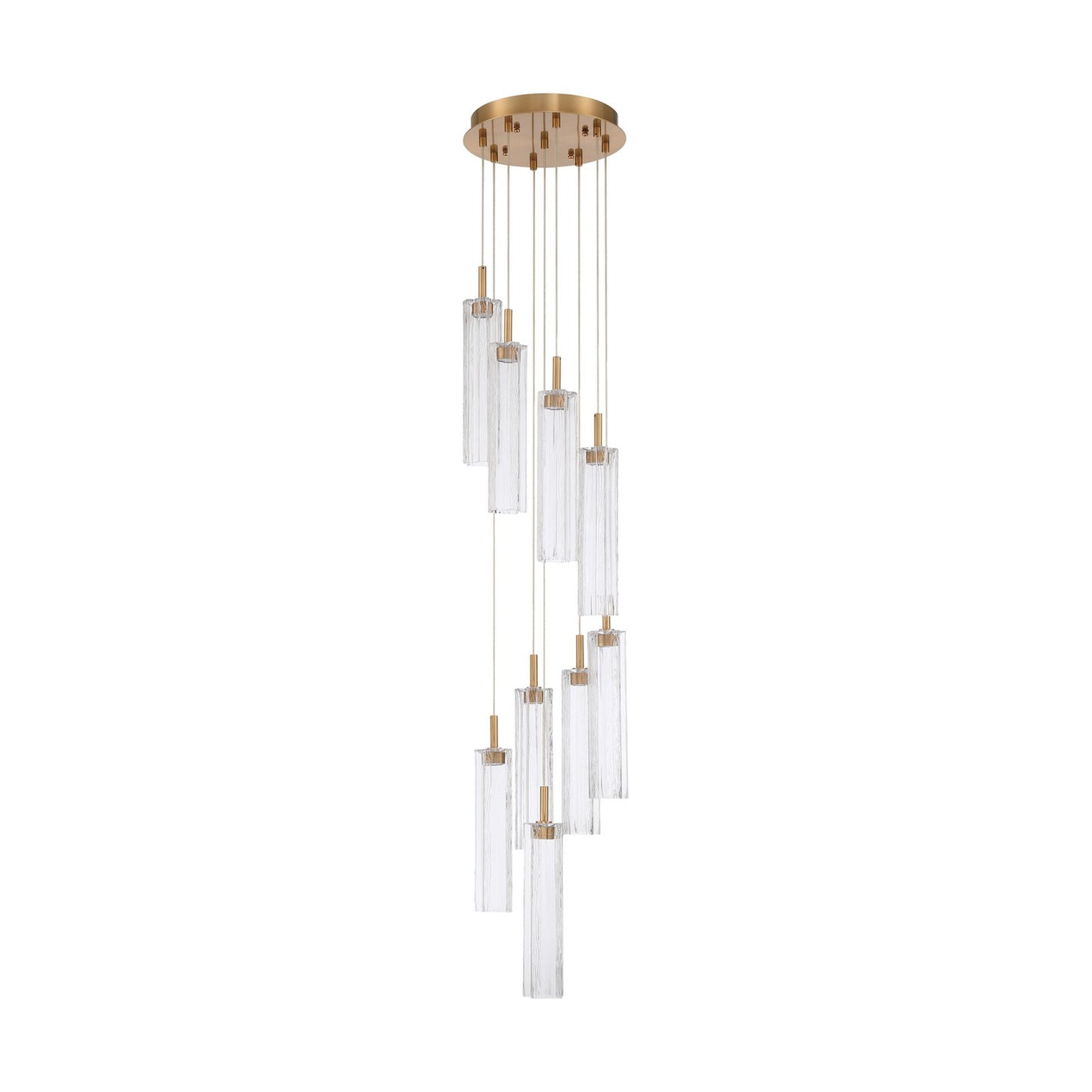 Crystorama Addis 12in 9-Light LED Pendant | Mid-Century Aged Brass and Clear Tronchi Glass | Entryway & Dining Room | 12 x 12 x 21 in | Model ADD-405-AG-CL