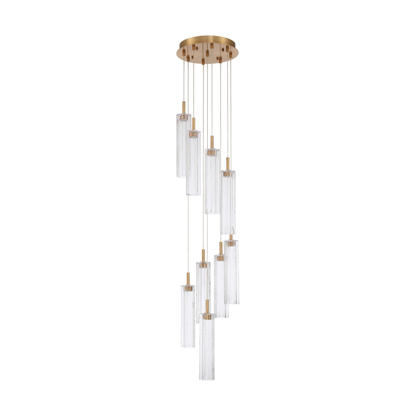 Crystorama Addis 12in 9-Light LED Pendant | Mid-Century Aged Brass and Clear Tronchi Glass | Entryway & Dining Room | 12 x 12 x 21 in | Model ADD-405-AG-CL
