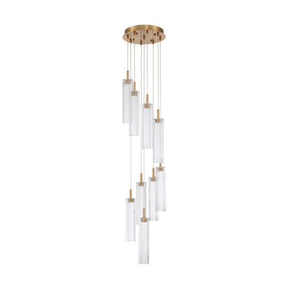Crystorama Addis 12in 9-Light LED Pendant | Mid-Century Aged Brass and Clear Tronchi Glass | Entryway & Dining Room | 12 x 12 x 21 in | Model ADD-405-AG-CL