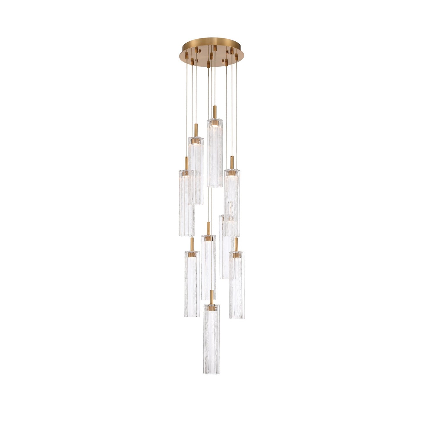 Crystorama Addis 12in 9-Light LED Pendant | Mid-Century Aged Brass and Clear Tronchi Glass | Entryway & Dining Room | 12 x 12 x 21 in | Model ADD-405-AG-CL