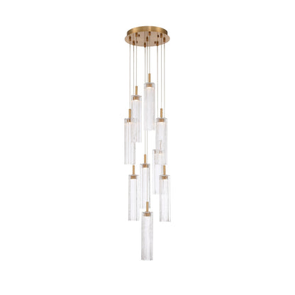 Crystorama Addis 12in 9-Light LED Pendant | Mid-Century Aged Brass and Clear Tronchi Glass | Entryway & Dining Room | 12 x 12 x 21 in | Model ADD-405-AG-CL