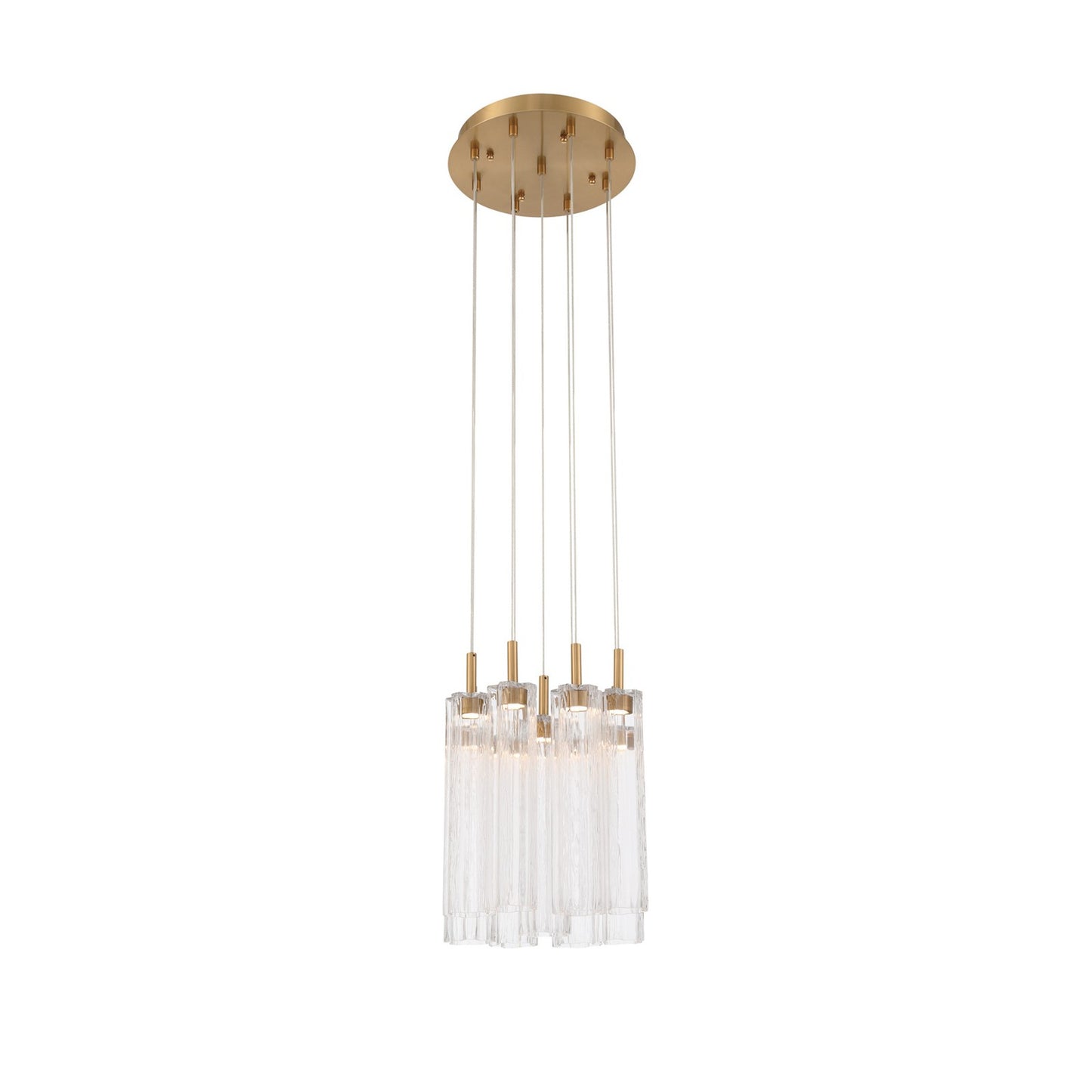 Crystorama Addis 12in 9-Light LED Pendant | Mid-Century Aged Brass and Clear Tronchi Glass | Entryway & Dining Room | 12 x 12 x 21 in | Model ADD-405-AG-CL
