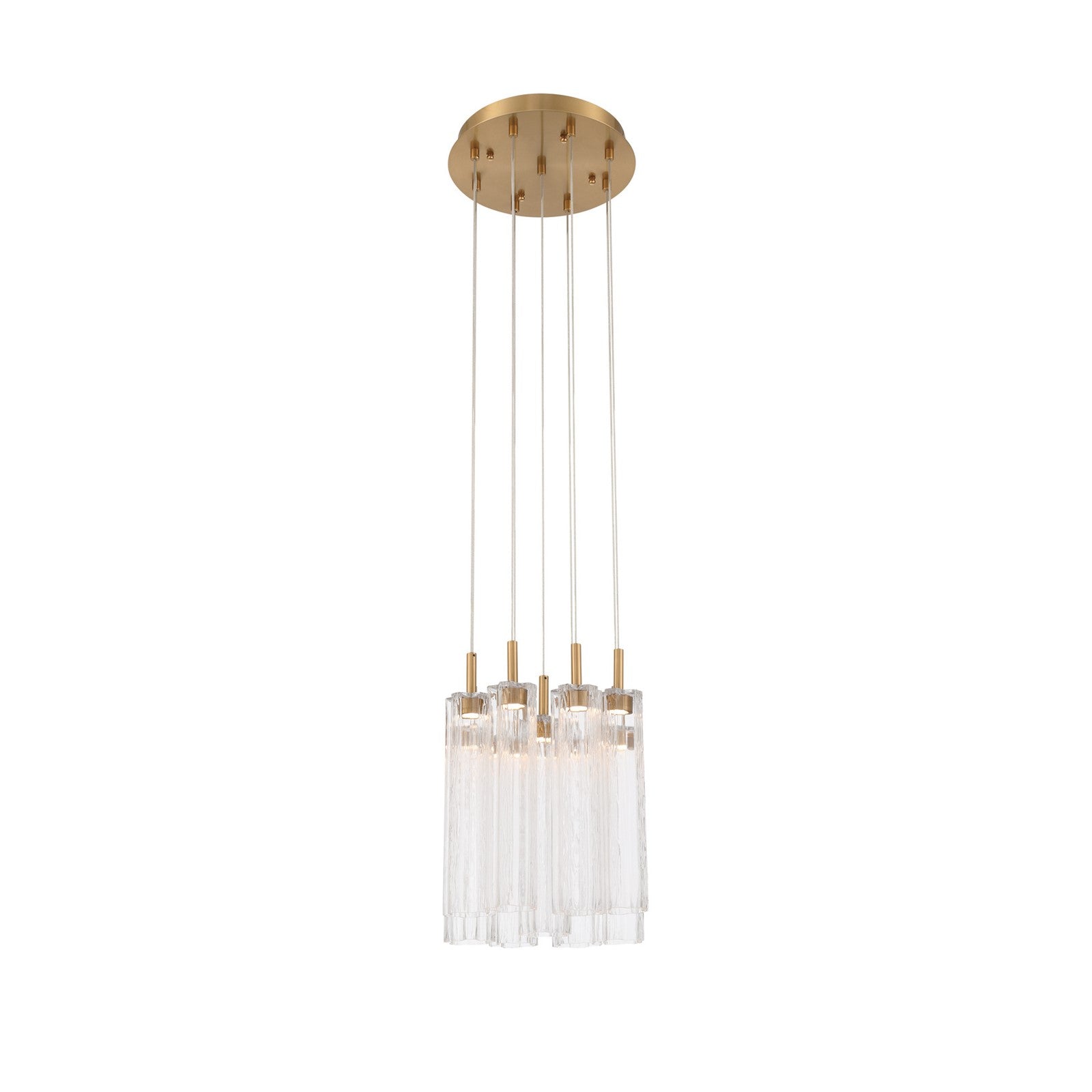 Crystorama Addis 12in 9-Light LED Pendant | Mid-Century Aged Brass and Clear Tronchi Glass | Entryway & Dining Room | 12 x 12 x 21 in | Model ADD-405-AG-CL