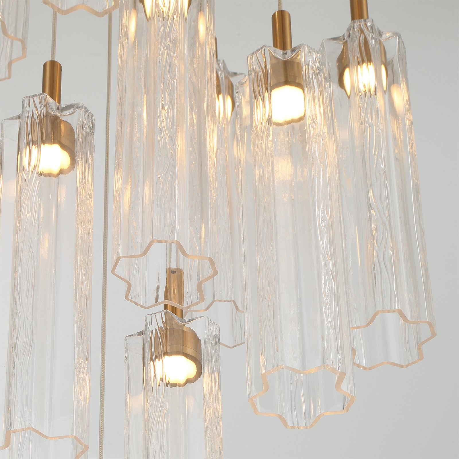 Crystorama Addis 12in 9-Light LED Pendant | Mid-Century Aged Brass and Clear Tronchi Glass | Entryway & Dining Room | 12 x 12 x 21 in | Model ADD-405-AG-CL
