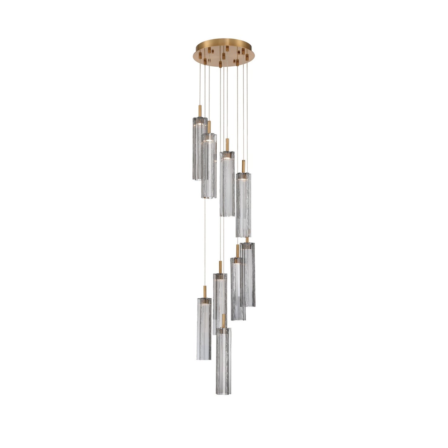 Crystorama Addis 12in 9-Light Pendant | Mid-Century Aged Brass and Smoke Tronchi Glass | Entryway & Dining Room | 12 x 12 x 21 in | Model ADD-405-AG-SM